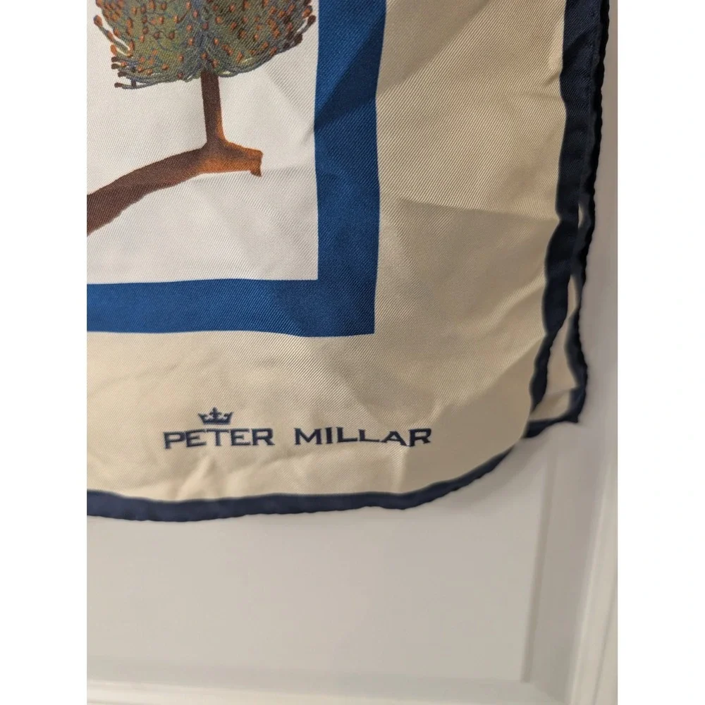 Peter Millar‎ Birds of a Feather Silk Scarf Ivory Navy Blue Made in Italy NEW